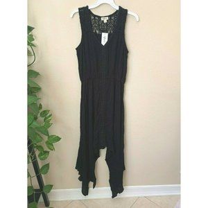 🌸 Style&Co. Womens S Dress Maxi Black  Handkerchief-Hem Lace-Yoke V-Neck